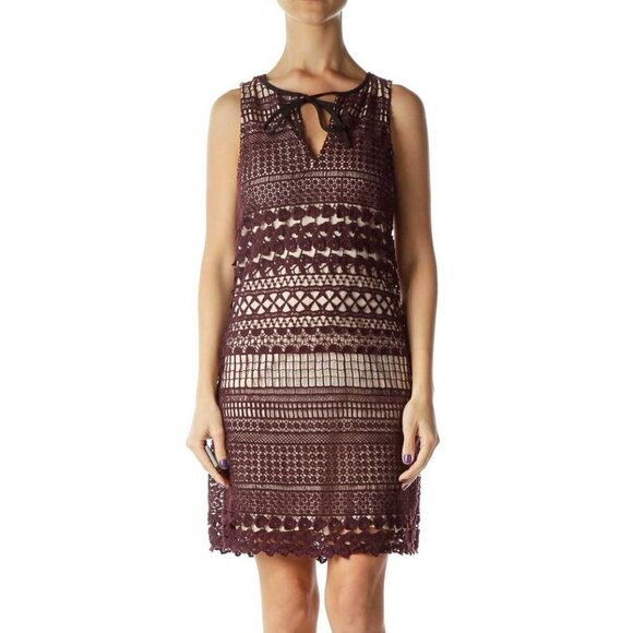 Chelsea28 Burgundy Crocheted Sleeveless Dress - Picture 1 of 3